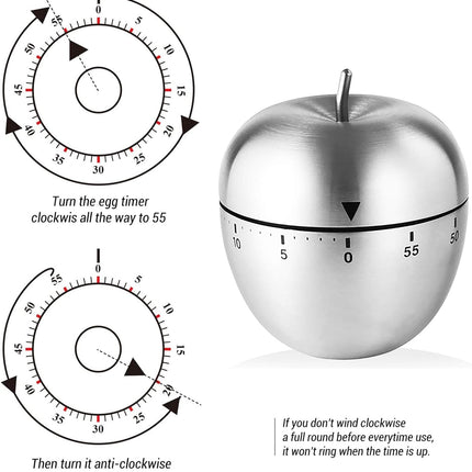 Egg  Apple Timer Stainless Steel Mechanical Rotating Alarm Floatingcity